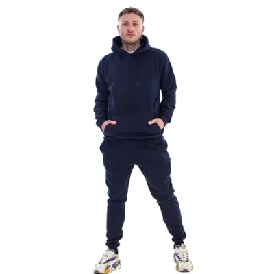 Image of BRAND KRUZE Mens Hoodie Jumper Regular Fit Long Sleeve Pullover TRACKSUIT Set Hoody Sweatshirt and Joggers KZMS139 NAVY M