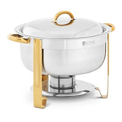 Image of Royal Catering RCCD RT17_5LG Chafing Dish Round Gold Accents 4.5 L Food Warmer Buffet Server
