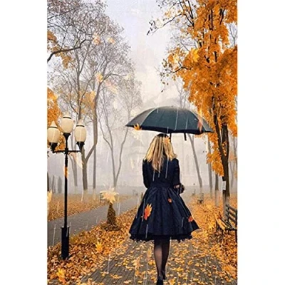 Image of 5D Diamond Painting Girl Rain DIY Kits for Adults Kids, Large Size Art Painting, Embroidery Cross Stitch Room Bedroom Wall Decor Round Drill 30x40cm