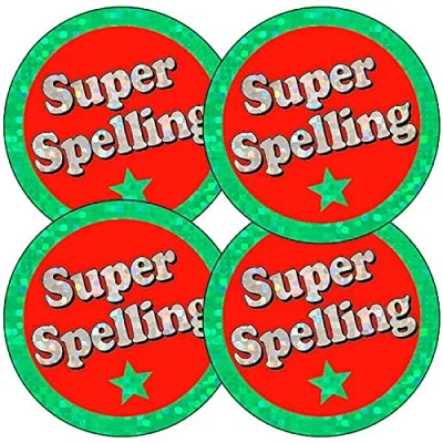 Image of 175 Holographic Sparkly Super Spelling School Praise Teachers Reward Stickers 37mm Primary Teaching Services