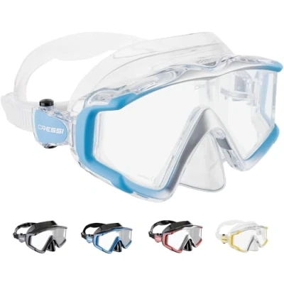 Image of Cressi Liberty 3 Windows Diving/Snorkeling Panorama Mask, Clear/Blue/Silver, Uni