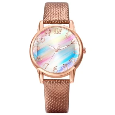 Image of JewelryWe Womens Bohemia Leather Watch: Analog Quartz Bling Rainbow Round Dial Wrist Watch School Office Party