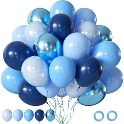 Image of OHugs Blue Balloons 12 Inch Navy, Baby, Metallic, Pearl, and Light Party for Birthdays, Baby Showers, Engagements, Weddings, Gender Reveals, Graduation Decoration