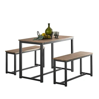 Image of SoBuy OGT25 N, Dining Set Table and 2 Benches, Modern Industrial Design 3 Pieces Room Furniture