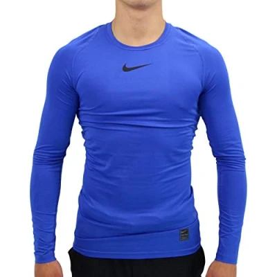 Image of Nike Men Compression Long Sleeve Shirt Game Royal/Black/Black, 2X Large