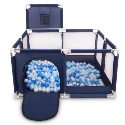 Image of Selonis Square Play Pen Filed with 200 Balls Basketball, Blue:Blue/Babyblue/Pearl