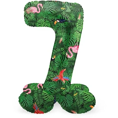 Image of Folat 63947 Standing 7 Jungle Vibe Green 72 cm Birthday Decoration Balloon Number No Helium Required, Standard Size