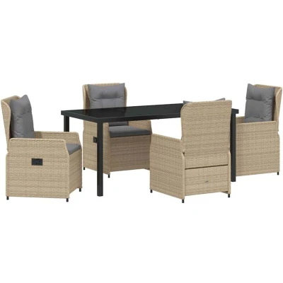 Image of vidaXL 5 Piece Garden Dining Set Beige Poly Rattan