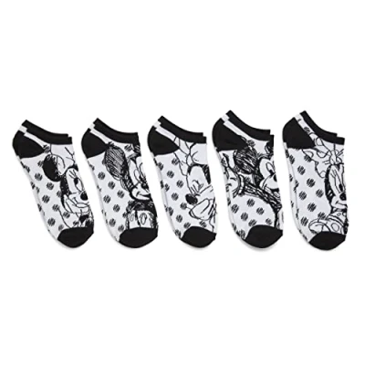 Image of Disney Women&#039;s Minnie Mouse 5 Pack No Show Socks Casual, Black White Multi, 8 10 UK