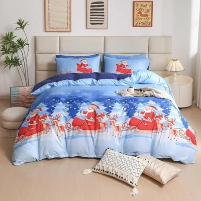 Image of Qollection Father Christmas Royal Santa Claus Merry Xmas Duvet Quilt Cover &amp; Pillowcase Bedding Set Multi Colour Snowman Presents Ultra Soft Easy Care, Modern Design (Santa Claus, Single)