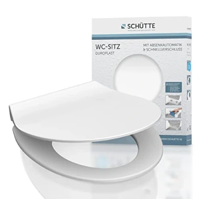 Image of Schütte 82700 White Duroplast Slim Toilet Seat with Soft Close Mechanism and Quick Release for Easy Cleaning, Ultra Flat Shape, Maximum Load 150 kg