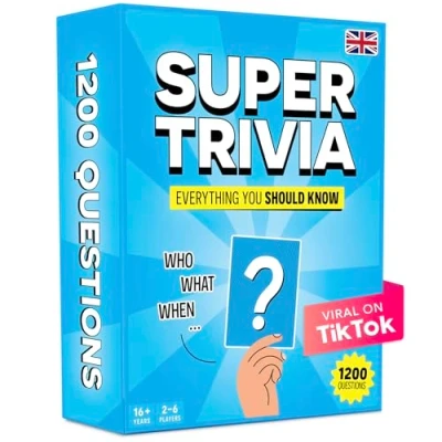 Image of Super Trivia Games for Adults with 1200 Questions Fun Board Game Cards Family Teens and Party Teenage Boy Gifts