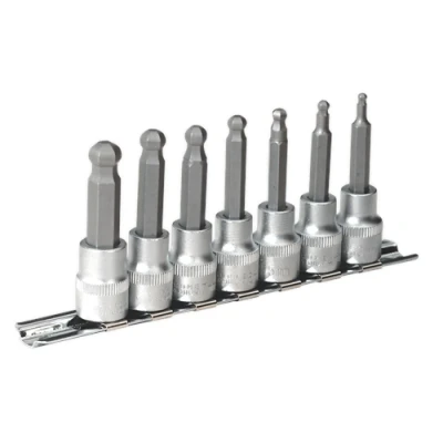 Image of Sealey Premier Ball End Hex Socket Bit Set 7pc Metric 3/8&quot;Sq Drive 62mm