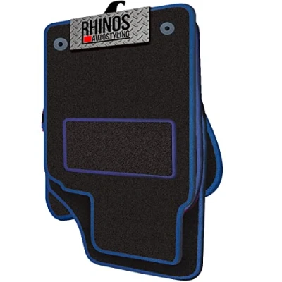 Image of Tailored to Fit BMW X2 (2017 ON) Non Slip, Complete Carpet Car Floor Mats, All Weather, Anti Slip Backing, Easy Clean Black Mat + Blue Leather Edging