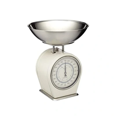 Image of KitchenCraft LNSCALECRE Living Nostalgia Mechanical Kitchen Scales, 4 kg (8 lbs) Antique Cream