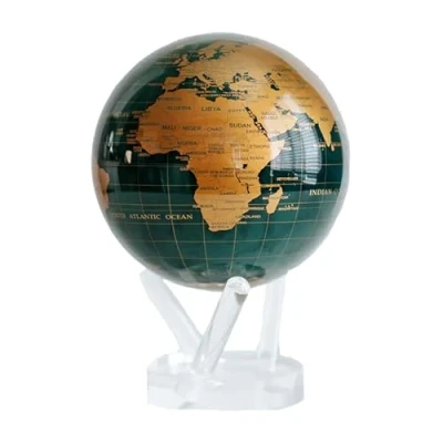 Image of MOVA Globe Green and Gold 4.5&quot; with Base, Solar Powered Rotating No Need of Battery or Chord, Unique Gift Decoration
