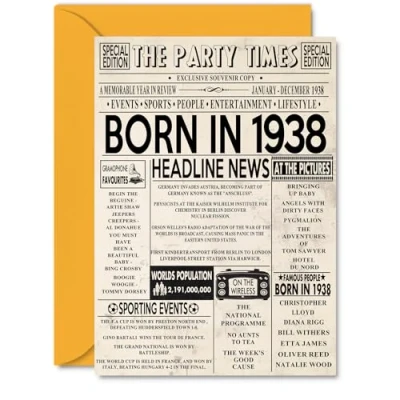 Image of 86th Birthday Cards for Women Men Born In 1939 Newspaper Happy 86 Card Grandma Grandad Nan Vintage Retro Back 1939, A5 Eighty Six Sixth Bday Greeting