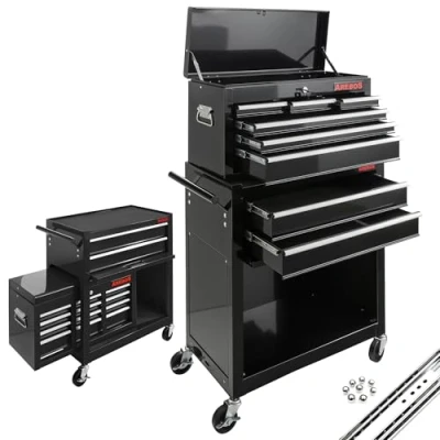 Image of Arebos 2 in 1 tool Chest w/ 9 Drawers Metal Cabinet Cart Storage box on wheels Black