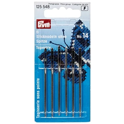 Image of Prym Embroidery Needles Tapestry Blunt Point No. 14 Silver col with Gold Eye 1.90 x 60 mm