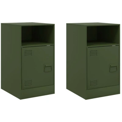 Image of vidaXL Bedside Cabinets 2 pcs Olive Green 34.5x39x62 cm Steel
