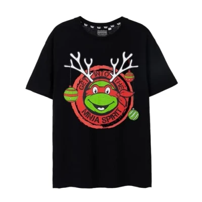 Image of Teenage Mutant Ninja Turtles Mens Christmas T Shirt Raphael Spirit Short Sleeve Seasonal Graphic Tee for Adults Black Xmas Top Men TMNT Merchandise Gift Him