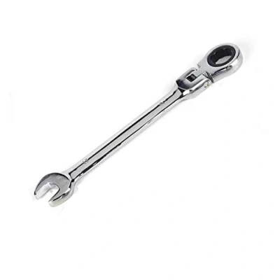Image of Flexible Head Spanner SUPERTOOL Combination Open End &amp; Ring Ratchet Metric for Using in Tight Spaces (8mm)