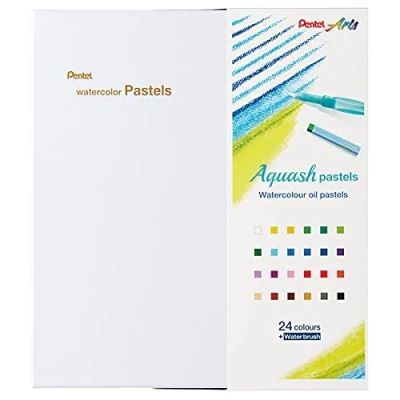 Image of Pentel Aquash Watercolour Oil Pastels Assorted Colours + Brush Pack 24