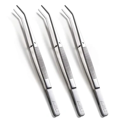 Image of Beaditive 6 inch Sewing Machine Tweezers Set (10 PC) Serrated Bent Tips Professional Grade, High Precision Stainless Steel