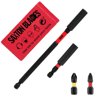 Image of 4 Piece Saxton MIB04PC Magnetic 60mm and 152mm Professional Impact Bit Holders with 1 x PZ2 &amp; PH2 Screwdriver Bits Compatible Dewalt, Milwaukee, Makita, Bosch Many More