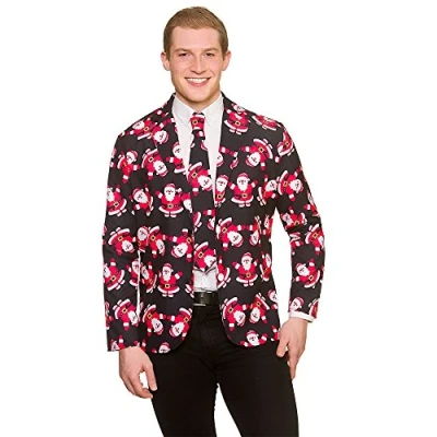 Image of Wicked Costumes Adult Mens X Large Santa Christmas Jacket &amp; Tie Fancy Dress , Black, XL