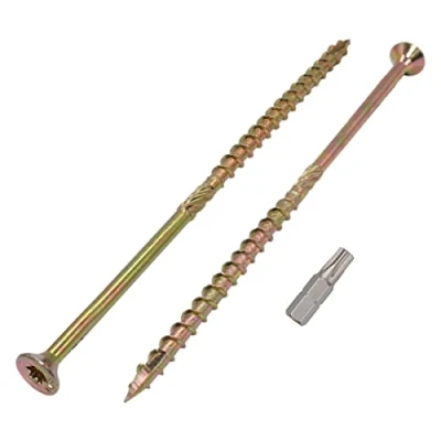 Image of (Pack of 16 pcs) Yellow Zinc Plated Steel 6.0 x 200 mm Wood Screws, Torx Head, Type 17, Countersunk Chipboard Screws (16, mm)
