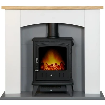 Image of Adam Huxley in Pure White &amp; Grey with Aviemore Electric Stove Black, 39 Inch