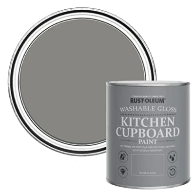 Image of Rust Oleum Grey Kitchen Cupboard Paint in Gloss Finish Art School 750ml