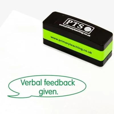 Image of Stackable Verbal Feedback Given Pre Inked School Teachers Marking Stamper Stamp 44x13mm Primary Teaching Services (Green)