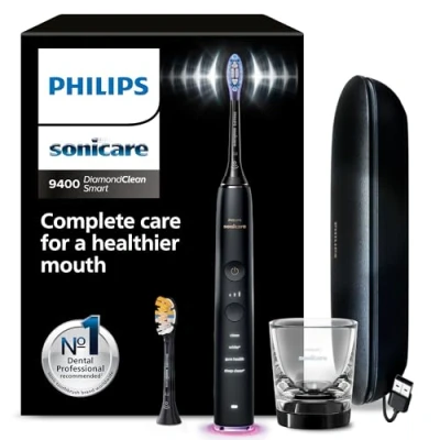 Image of Philips Sonicare DiamondClean Smart 9400 Electric Toothbrush, Sonic Toothbrush with App, Pressure Sensor, Brush Head Detection, 4 Brushing Modes and 3 Intensity Levels, Black, Model HX9917/89