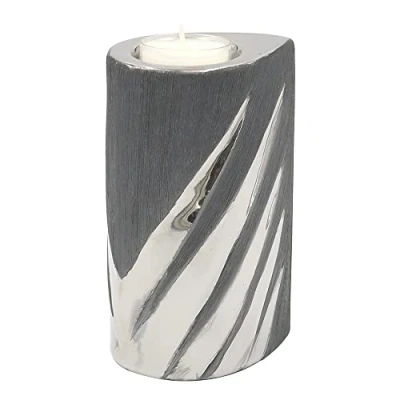 Image of Dekohelden24 213310 Modern Decorative Designer Ceramic Tea Light Holder in Silver/Grey Dimensions L x W H 7 9 14 cm