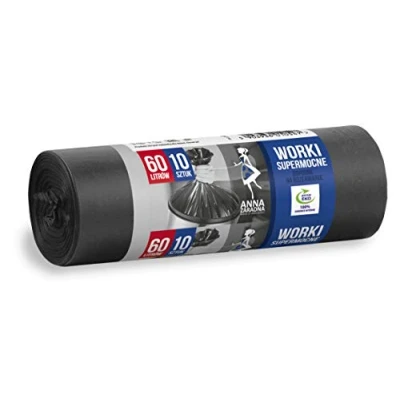 Image of ANNA ZARADNA ST AZ 010547 Rubbish Bags Tear Resistant Super Strong 60 L Pack of 10 for Household Waste Office Made Thick LDPE Regranulate Film Colour: Black