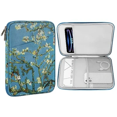 Image of MoKo 9 11 Inch Tablet Sleeve Case, Fits iPad air 5/4 10.9&quot; 2022,iPad Pro M2 2022 2018, 10th 10.9 2022, Galaxy Tab S9/S8/A8/A7 Protective Bag Carrying Case with Pocket,Apricot Flower