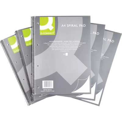 Image of Q Connect Ruled Margin Spiral Soft Cover Notebook 160 Pages A4 (5 Pack) KF01072