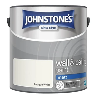 Image of Johnstone&#039;s Wall &amp; Ceiling Paint Antique White Matt Finish Emulsion Fantastic Coverage Easy to Apply Dry in 1 2 Hours 12m2 per Litre 2.5L