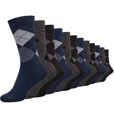 Image of Cob Stallion Black Socks for Men in Argyle, Heel and Toe Styles, Men’s Multipack 6 11 UK, (Argyle 12 Pack)