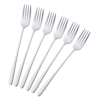 Image of BISDARUN Stainless Steel Dinner Forks Pack of 6 Silver Table Long Handle 21.3 cm(8.4 inches) Korean Cutlery Set for Steak Meat