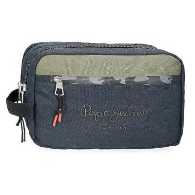 Image of Pepe Jeans Cromwell Toiletry Bag Two Compartments Adaptable Black 26 x 16 12 cm Polyester, Black/White, One Size, Compartment