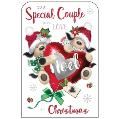 Image of Jonny Javelin Special Couple Christmas Card Cuddly Dogs and Balloon with Foil, Flitter Embossed Details