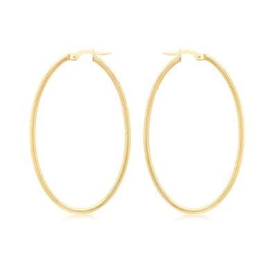Image of Carissima Gold Women&#039;s 9ct Yellow Slim Tube Oval Creole Earrings