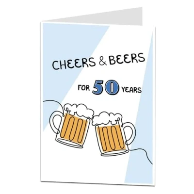 Image of LimaLima Funny 50th Birthday Card For Him Men. Cheers &amp; Beers To 50 Years. Perfect Son, Brother, Husband, Dad Friends
