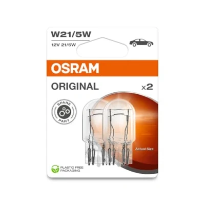 Image of Osram 7515 02B Original Equipment W21/5W bulbs in a twin blister pack Transparent