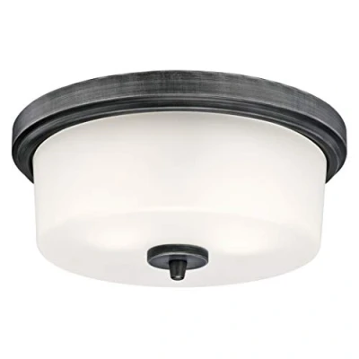 Image of 63251 Cedric 33 cm Indoor Flush Mount Ceiling Fixture, Distressed Aluminum Finish with Frosted Glass