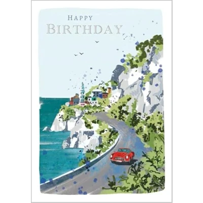 Image of Abacus Cards Male Birthday Card General for Men Amalfi Coast Road and Classic Car Embossed with Foil Details Eco Friendly Recyclable