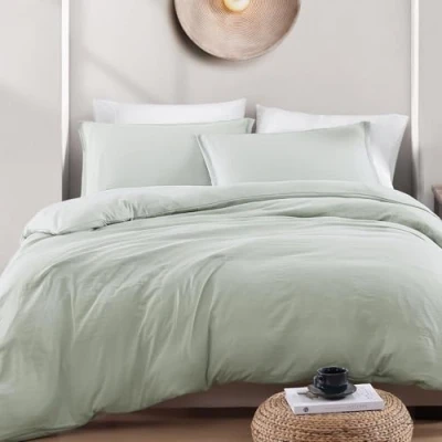 Image of LANE LINEN Super King Duvet Cover Set Mineral Pre Washed Soft Microfibre Polyester with Pillow case Bedding Quilt